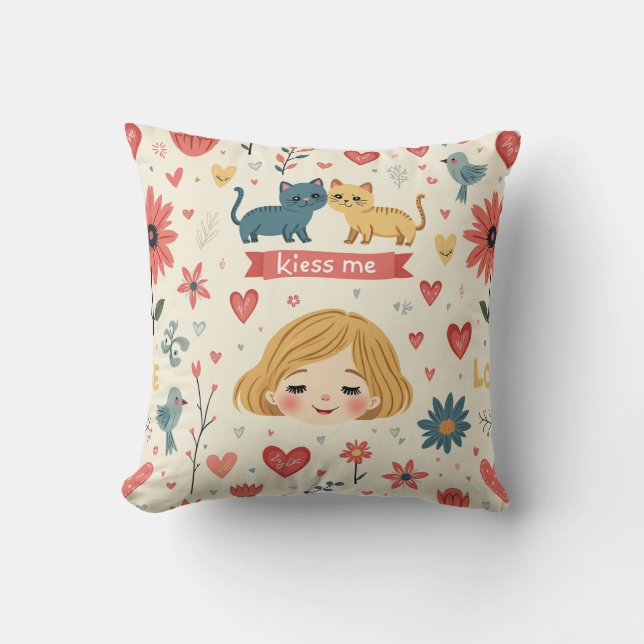 Love & Whiskers  Throw Pillow (Front)