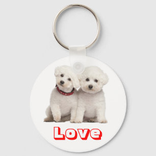 Love White Bichon Frise Puppy Dog Keychain