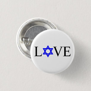 Love white blue Star of David black typography Button