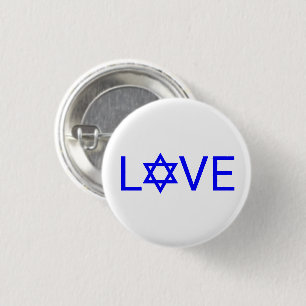Love white blue Star of David typography modern Button