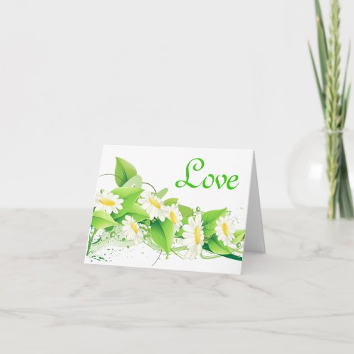 Love White Daisy Floral Pattern Green Note Card