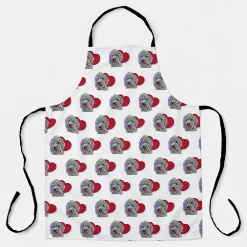 Love White Goldendoodle PopArt with Heart Apron