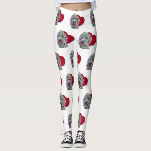 Love White Goldendoodle PopArt with Heart Leggings