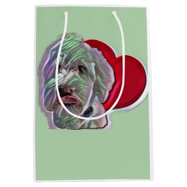 Love White Goldendoodle PopArt with Heart Medium Gift Bag (Front)