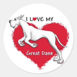 Love White Great Dane Classic Round Sticker