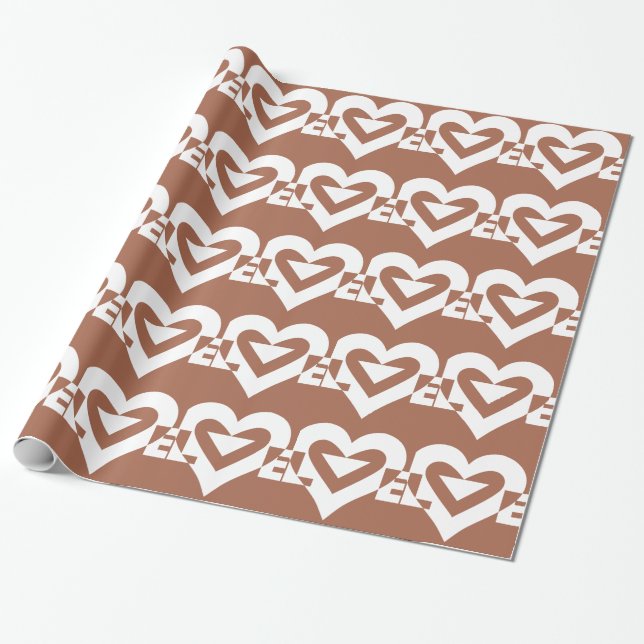 Love White on Brown Wrapping Paper (Unrolled)
