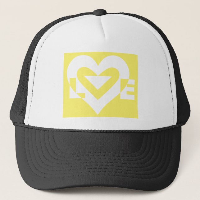Love White on Yellow Trucker Hat (Front)