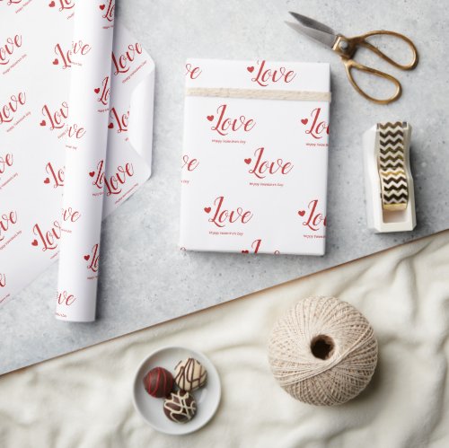 Love White Red Happy Valentines Day Wrapping Paper