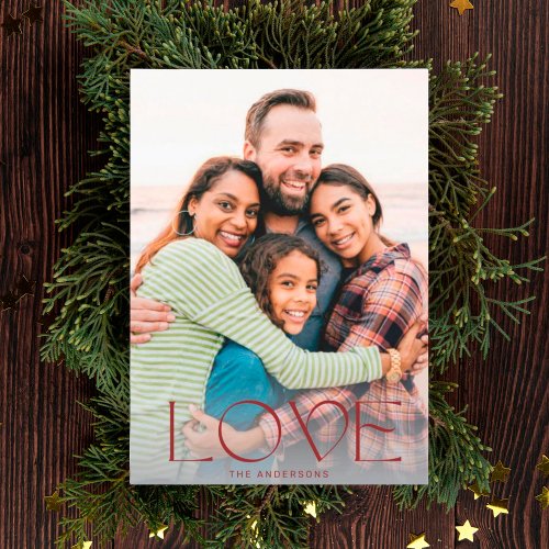 LOVE  White  Red Light Overlay Photo Modern Holiday Card