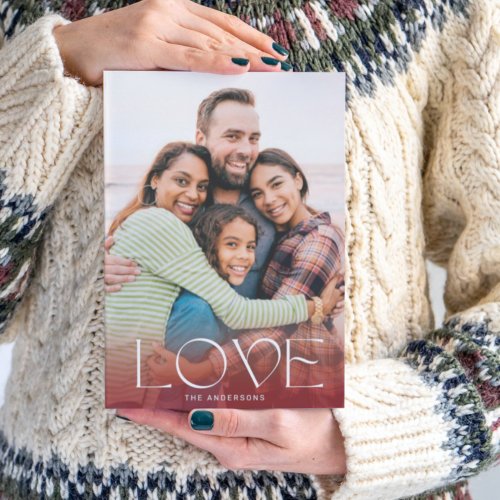 LOVE  White  Red Overlay Photo Modern Holiday Card
