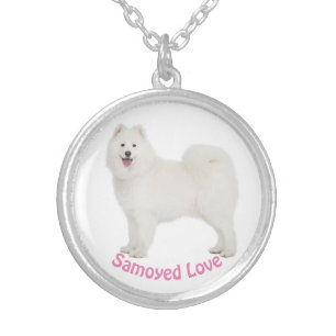 Love White Samoyed Puppy Dog Pendant Necklace