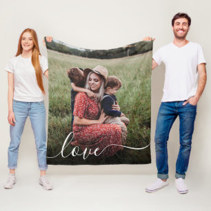 Love White Script Photo Overlay Fleece Blanket
