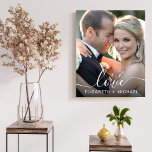 Love White Script Photo Overlay Wedding Faux Canvas Print<br><div class="desc">Create an elegant custom faux canvas print to celebrate your marriage. "love" overlays your photo in a stylish white script with swashes. Ad your names in modern white typography.</div>