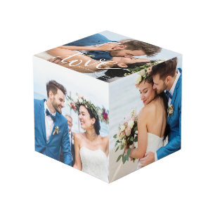 LOVE White Script Wedding Keepsake Cube