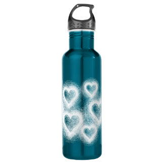 Love White Teal Heart Scratch Bottle