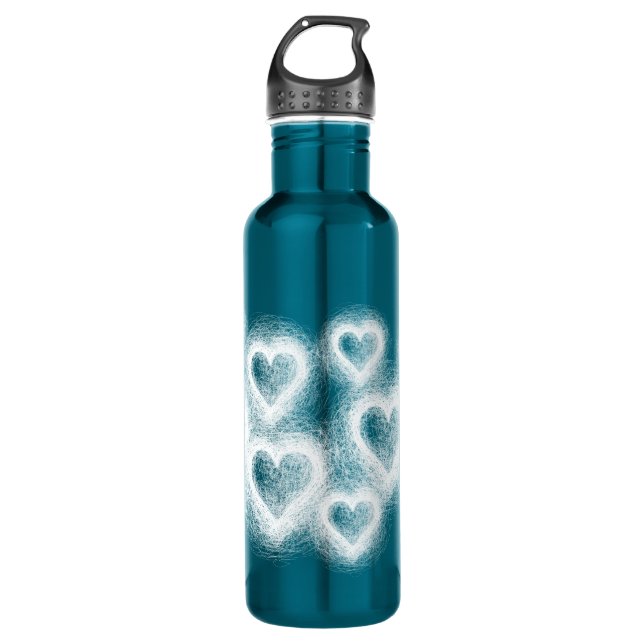 Love White Teal Heart Scratch Bottle (Front)