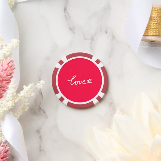 Love white text on pink  poker chips (Wedding)