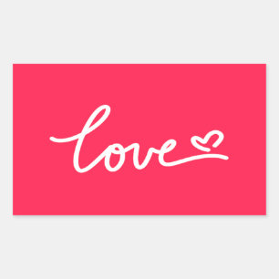 Love white text on pink rectangular sticker