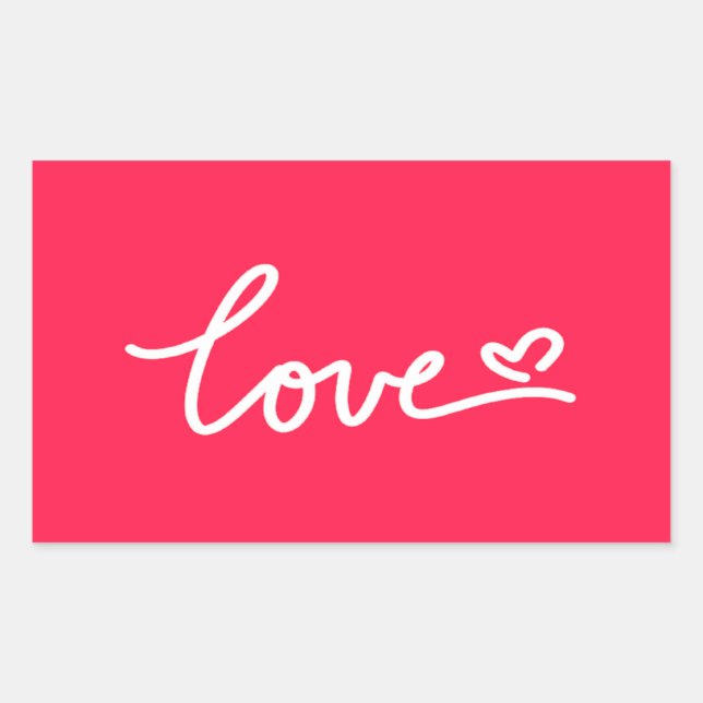 Love white text on pink  rectangular sticker (Front)