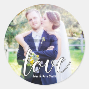 LOVE White Typography Wedding Favor Stickers
