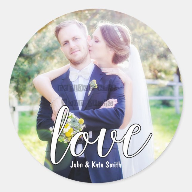 LOVE White Typography Wedding Favor Stickers (Front)