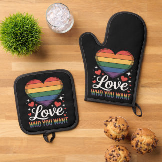 Love Who You Want Gay Pride LGBT Oven Mitt & Pot Holder Set