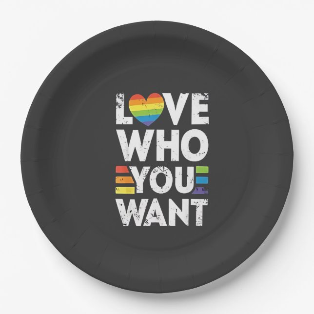Love Who You Want LGBT Pride Month  Paper Plates (Front)