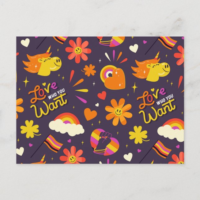 Love Who You Want LGBTQIA Postcard (Front)