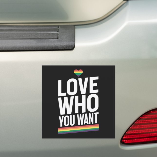 Love Who You Want Rainbow Gay Pride Flag LGBTQ Car Magnet (In Situ)