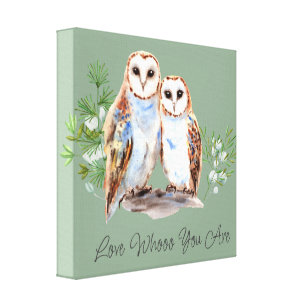 Love Whooo You Are Owl Rustic Watercolor Canvas Print