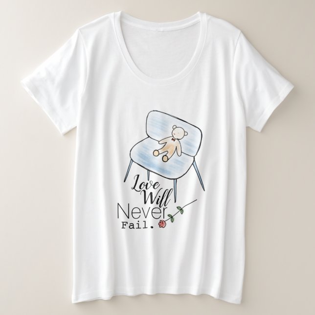 Love Will Never Fail Plus Size T-Shirt (Design Front)