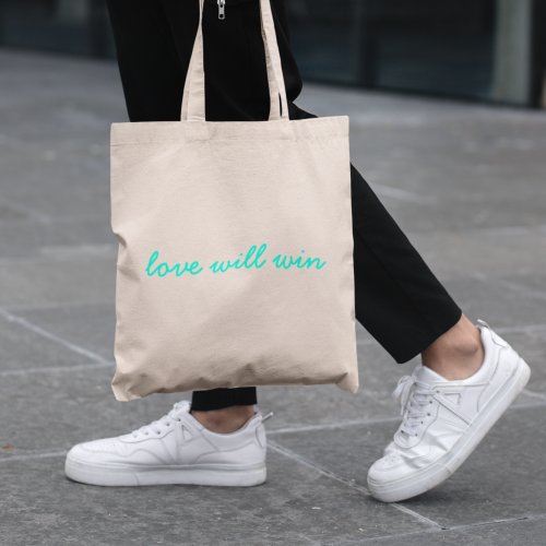 Love Will Win  Modern Trendy Cute Turquoise Neon Tote Bag