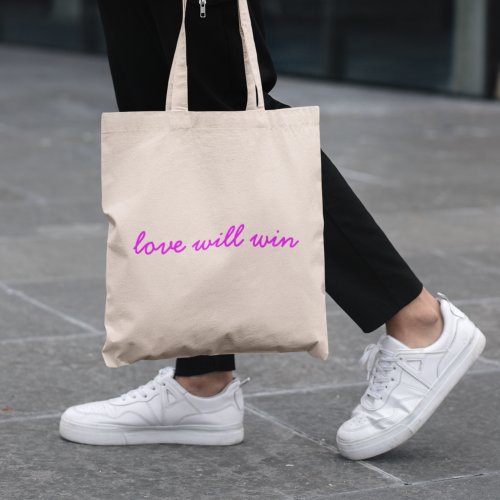 Love Will Win  Neon Pink Modern Minimalist Slogan Tote Bag