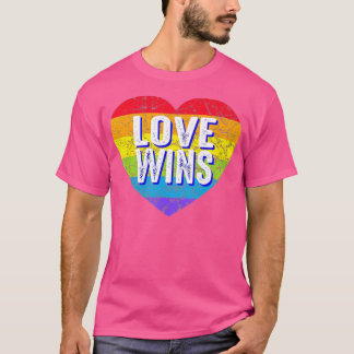 Love Win Heart Rainbow Peace Sign Pride Lesbian Ga T-Shirt