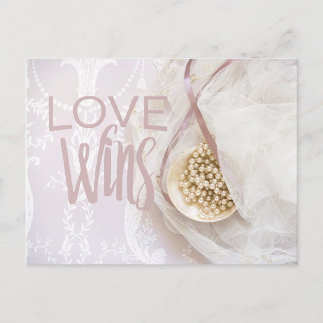 Love wins Bridal Lace and Pearls Wedding Postcard (Front)