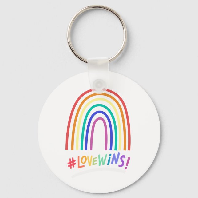 Love Wins Fun Rainbow Text  Keychain (Front)