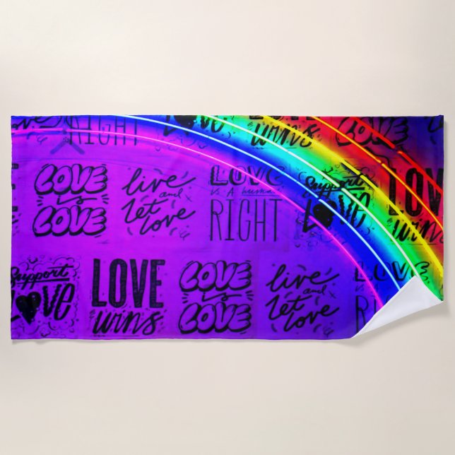 Love Wins Gay Pride LBGQT Rainbow Beach Towel (Front)