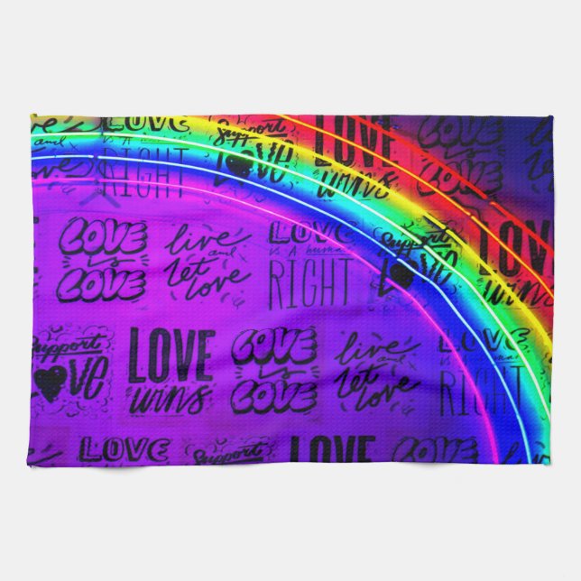 Love Wins Gay Pride LBGQT Rainbow Kitchen Towel (Horizontal)