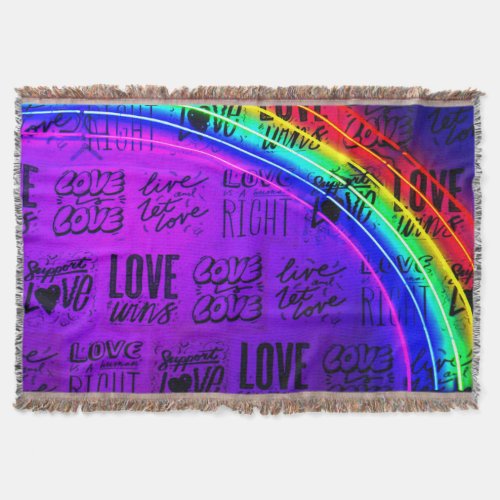 Love Wins Gay Pride LBGQT Rainbow Throw Blanket