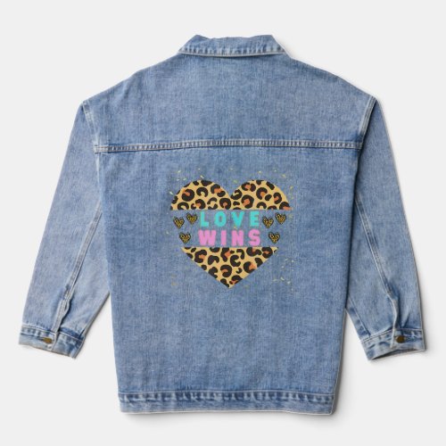 Love Wins Leopard Heart Pattern Design  Denim Jacket