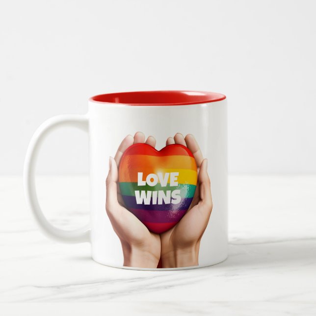 Love Wins LGBT Gay Pride Two-Tone Coffee Mug (Left)