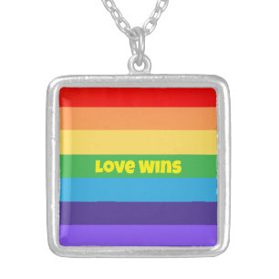 Love Wins Modern Rainbow Pride lgbt Perfect 4gifts Silver Plated Necklace