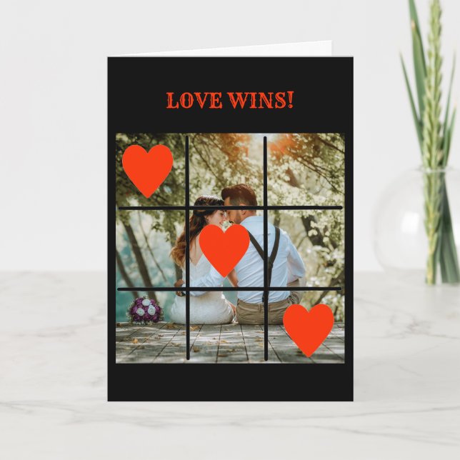 Love Wins Photo Message Black Valentine  Card (Front)