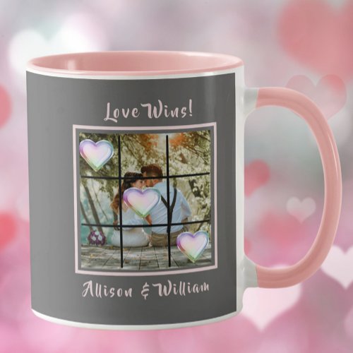 Love Wins Photo Names Hearts Valentine Mug