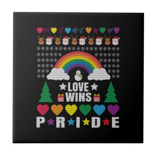 love wins pride LGBT christmas Ceramic Tile