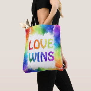 Love Wins Pride Rainbow Front and Back Decorated Tote Bag
