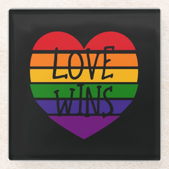 Love Wins Rainbow Heart Glass Coaster (Front)
