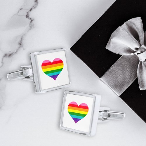 Love Wins Rainbow Heart LGBTQ Pride Groom Cufflinks