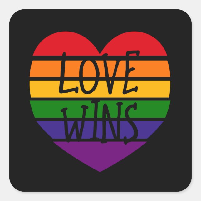 Love Wins Rainbow Heart Square Sticker (Front)