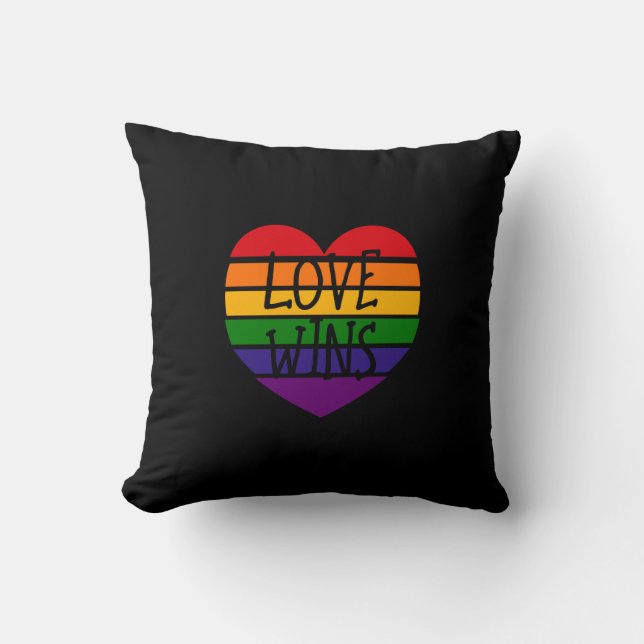 Love Wins Rainbow Heart Throw Pillow (Front)